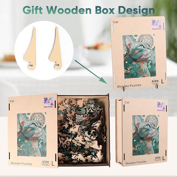 Mocfesk Wooden Puzzles for Adults, Cat Jigsaw Puzzles, Unique Shaped Animal Jigsaw Puzzles for Adults and Kids, Birthday Gifts Fun Challenge Family Game 13.5 x 18 in