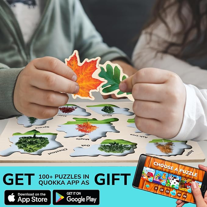QUOKKA Wooden Puzzles for Toddlers 2-4 – 3X Set Montessori Toys Puzzles for Kids Ages 3-5 – Wood Educational Baby Game 12-18 Months – Gift Learning Mushrooms Flowers Leaves for Boy and Girl 3-5