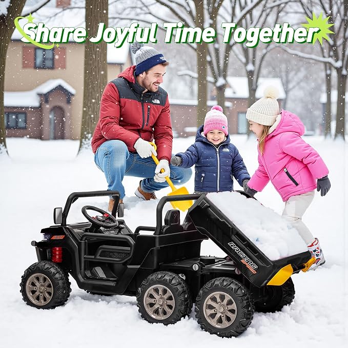 24V Ride on Dump Truck, XL 2 Seater Ride on Cars with Remote Control, 4x200W Powerful Motors, 6-Wheel Suspensions, Electric Dump Bed, Shovel, Kids UTV for Boy Girl
