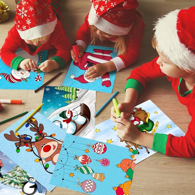 COCHIE 36PCS 8x10 Inches Christmas Coloring Pages for Kids, Bulk Color Your Own Xmas Paper Crafts Party Favors, Small Coloring Sheets Christmas Day Gifts