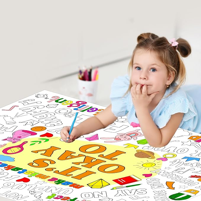 Set of 3 Jumbo Giant Coloring Poster for Kid Large Positive Coloring Tablecloths with I AM IT’S OK TO BE KIND Theme Inspirational Fun Coloring Banner for Classroom Home Activity Birthday Party Supply