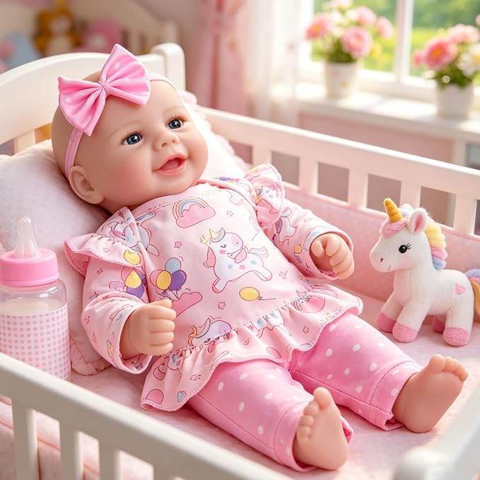 Milidool Baby Doll Girl, 17 inch Realistic Soft Body Reborn Baby Doll Real Life Cute Baby with Accessories for 3+ Year Old Gifts