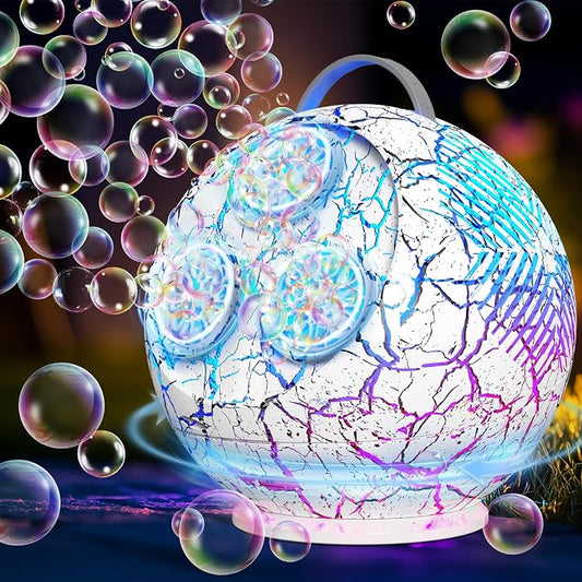 Bubble Machine Automatic Bubble Blower for Kids Toddlers Spherical LED Bubble Maker Electric Auto Rotating 45°/360° Outdoor Toy for Easter and Birthday Gift Party Wedding