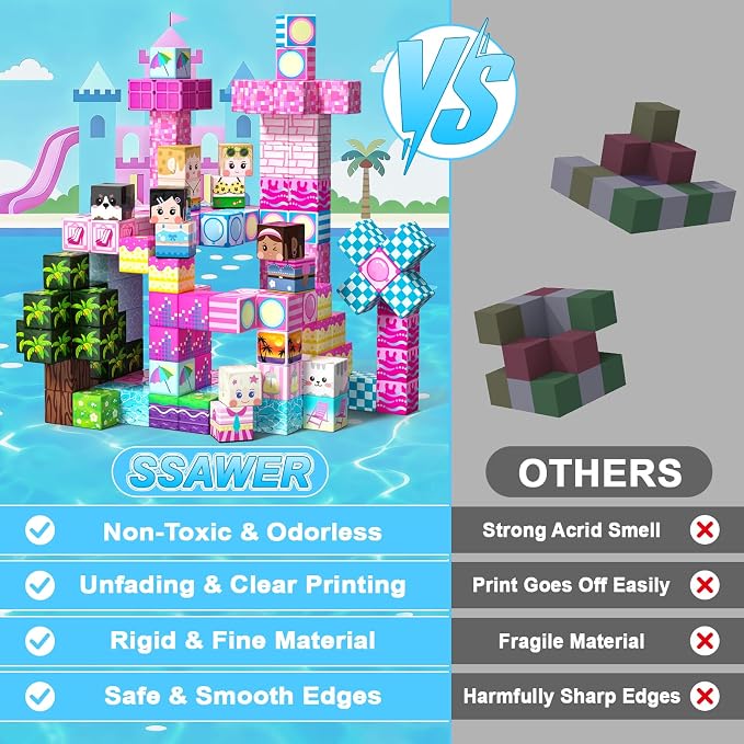 Magnetic Blocks for Girls, 100PCS 0.8inch Magnetic Building Blocks, Magnetic Cubes Sensory Toy for STEM Constructions Magnetic Blocks for Kids Ages 3 4 5 6 7 8 +, Girls Birthday Gifts