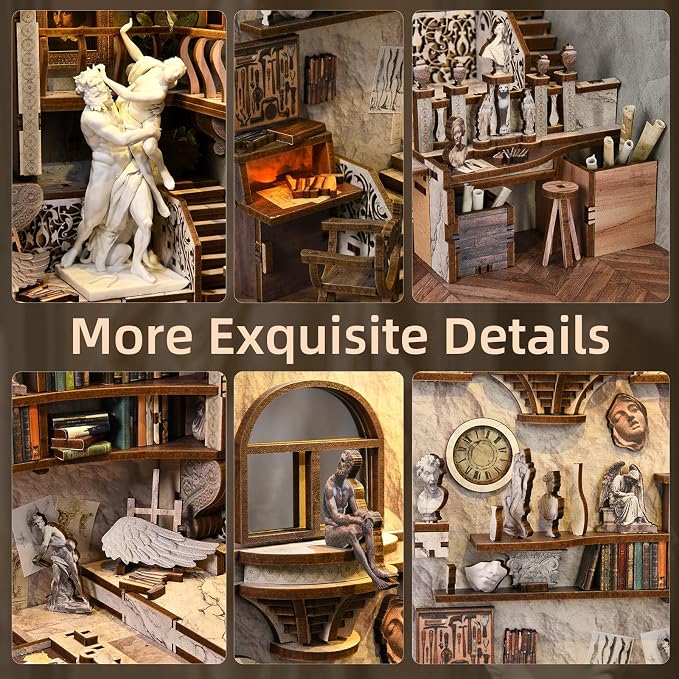 MiniCity Book Nook Kit, DIY Miniature Dollhouse Kit 3D Puzzles for Adults Tiny House Mini Home Craft Bookshelf Nook Puzzle Book Decor Gifts for Teenagers Book Lovers (Bernini's Workshop)