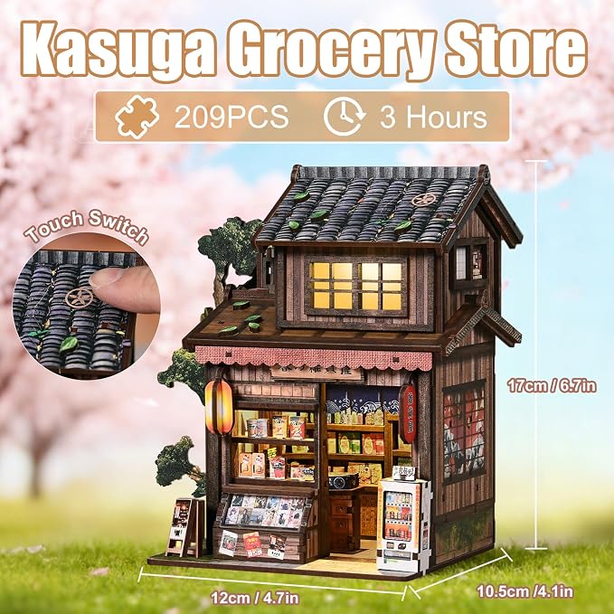 ISSEVE Japanese Book Nook Kit Kasuga Grocery Store Miniature House Kit | Bookshelf Insert Decor, Gifts for Women Book Lovers Friends Holidays, For adults Beginners, DIY Crafts Kit, 3D Wooden Puzzle