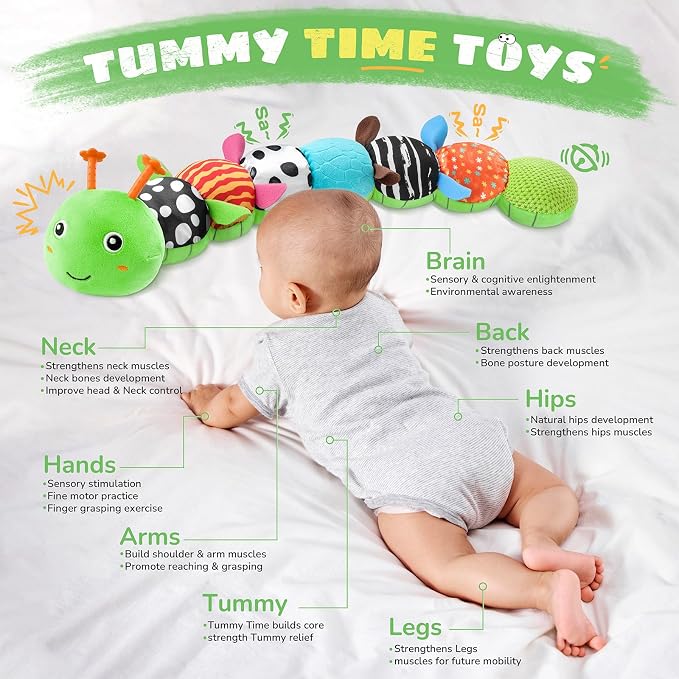 AWOTOY Baby Toys 6-12 Months Music Caterpillar,Stuffed Animals Infant Toys 0-3-6 Months,Baby Sensory Toys Tummy Time with Crinkle Rattle Teething Toys Boys Girls Gifts Birthday Shower Gifts