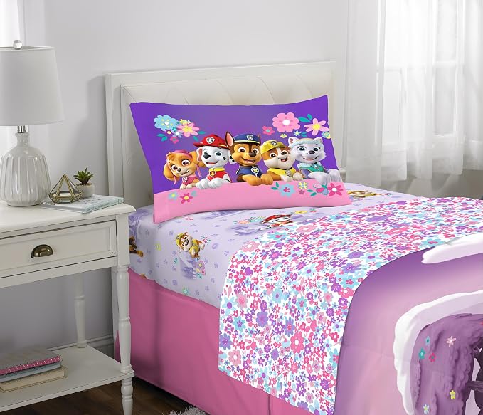 Paw Patrol Girl Skye Kids Bedding Super Soft Reversible Microfiber Comforter and Sheet Set, 4 Piece Twin Size, (Officially Licensed Product) Product By Franco