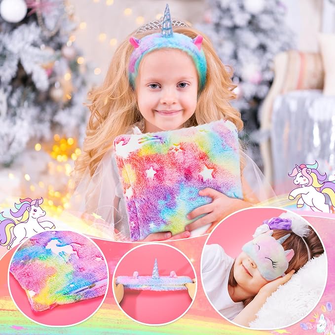 Unicorn Toys for Girls Kids Toys 5 6 7 8 9 10+ Years Old, Kids Unicorn Gifts with Glowing Blanket/ Water Bottle/ Eye Mask/Headband/Crossbody Bag/Sunglass/12PCS Birthday Gift for Girls 6-10+