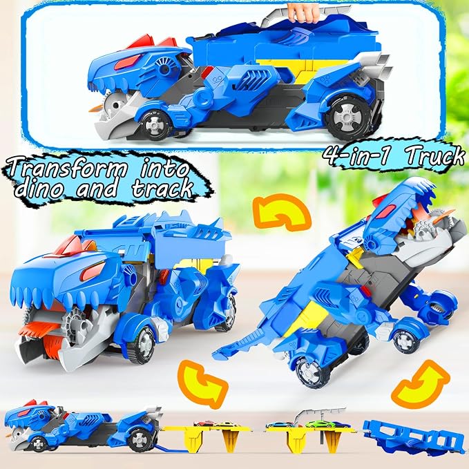 Dinosaur Toys for Kids 3-5, Dinosaur Truck with 6 Cars Toys, Car Track Set, Birthday Gifts Toys for 3 4 5+ Year Old Boys Girls, Transport Carrier Truck for Toddlers, Chritsmas Gifts