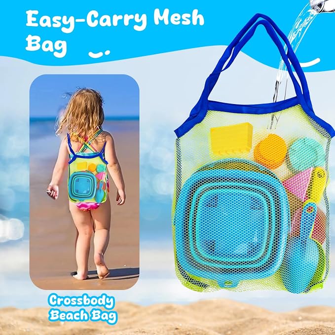 AuntyFey Collapsible Beach Toys Sand Toys for Toddlers 1-3, Beach Toy Sand Toy for Kids Ages 4-8, Collapsible Beach Sand Buckets Toys for Kids, Sandbox Toys for Toddler with Castle Sand Mold Shovel
