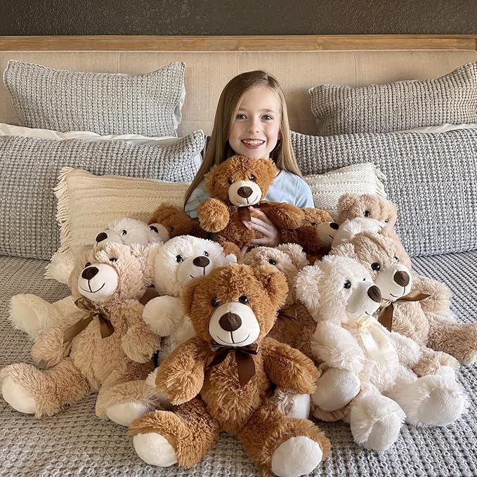 MaoGoLan 15 Pack Teddy Bears in Bulk, 14inch Small Stuffed Animals Teddy Bears for Baby Shower Wholesale Plushies for Mother's Day Birthday Wedding Party Favors - 3 Colors