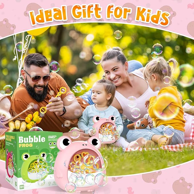 Frog Bubble Machine Toys for Kids 3-8 Years Old: Bubble Blower Maker with 2 Solutions, Outdoor Party Toy, Birthday Gift for 3 4 5 6 7 8 Year Old Girls Boys, Pink