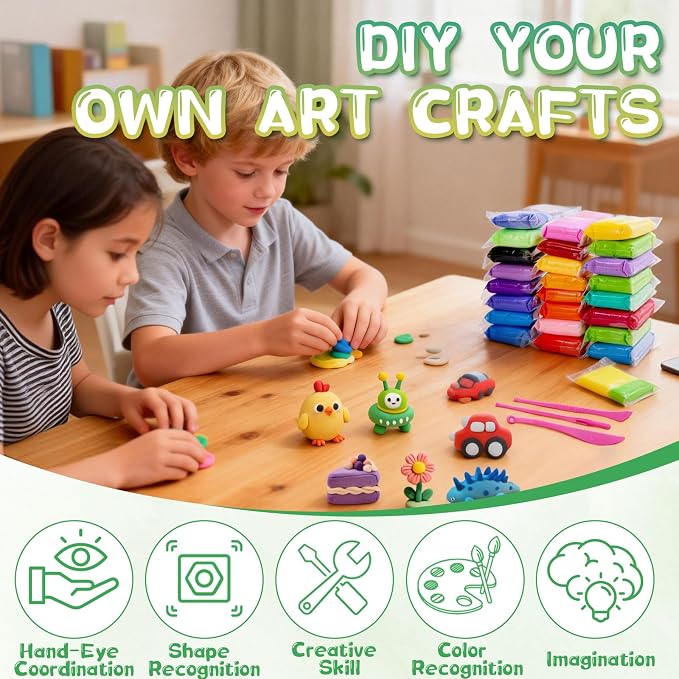 Air Dry Clay - 36 Colors Modeling Clay for Kids, Boys and Girls, Air Dry Clay Bulk Kit for Adults with 3 Sculpting Tools and Instructions, Safe, Non-Toxic, DIY Model Magic Clay Gifts Kids Toys