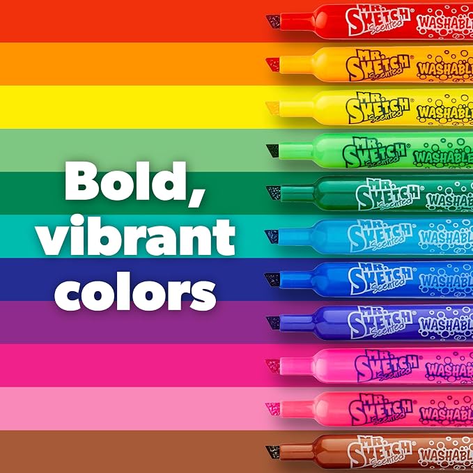 Mr. Sketch Scented Washable Markers, Chisel Tip Marker, Assorted Colors, Fun for Kids, Coloring, Spark Creativity, Arts & Crafts, 2 Count (Pack of 108)