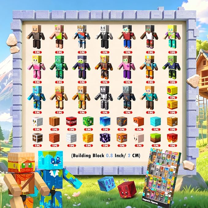 Magneverse 40 Pcs Magnetic Action Figures Playset, Magnetic Building Blocks Cubes and Rotatable Figures, School STEM Magnet Toys for Kids, Birthday Gifts for Boys Girls Ages 6+ (Patent Pending)