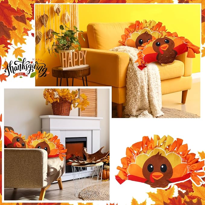 Weysat 6 Sets Thanksgiving Fall Turkey Tied Pillow Craft Kit DIY Turkey Pillow Craft Gifts with PP Cotton for Fall Harvest Thanksgiving Party Decor VBS School Favors Classroom Giveaways
