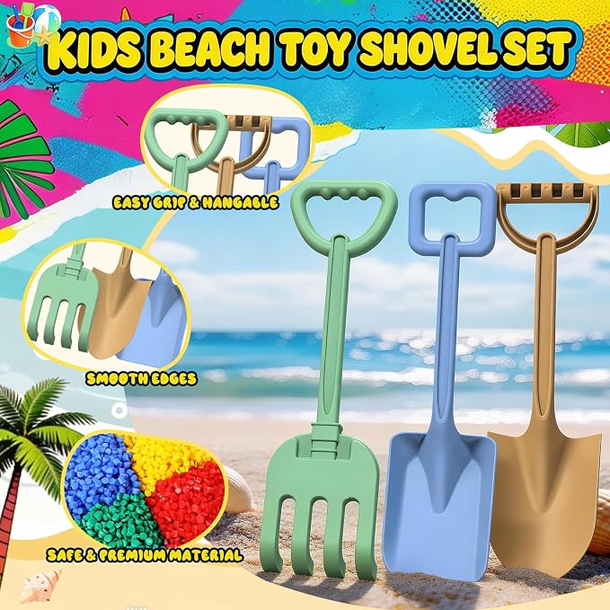 16" Beach Shovels Set for Kids & Adults, Perfect for Beach Digging, Sandbox Play, Garden Tasks, Snow Shoveling & Outdoor Fun, Ideal for Party Bundles, Gardening Planting, Summer Activity Essentials