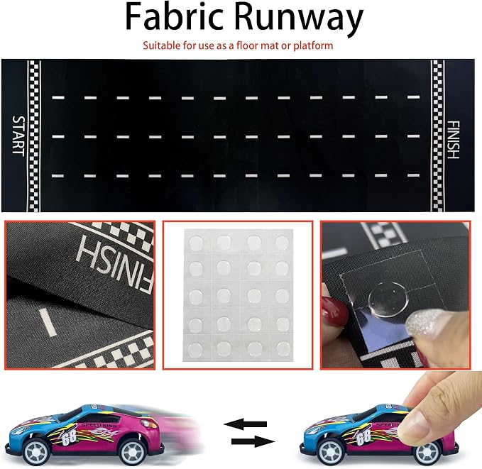 41PCS Mini Race Car Table Game Set Mini Race Cars Traffic Cones Checkered Flags Racetrack Tablecloth for Doll House Decor Birthday Party Supplies