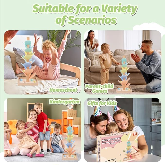 Marble Run Wooden Ball Drop Toys for 3-5 4-8 Wood Montessori Toys Music Tree for Toddlers Musical Game Learning Color Sorting Sensory Toys for Boys Girls 8-12 Gift (Height: 19.9in) (1.1in Balls)