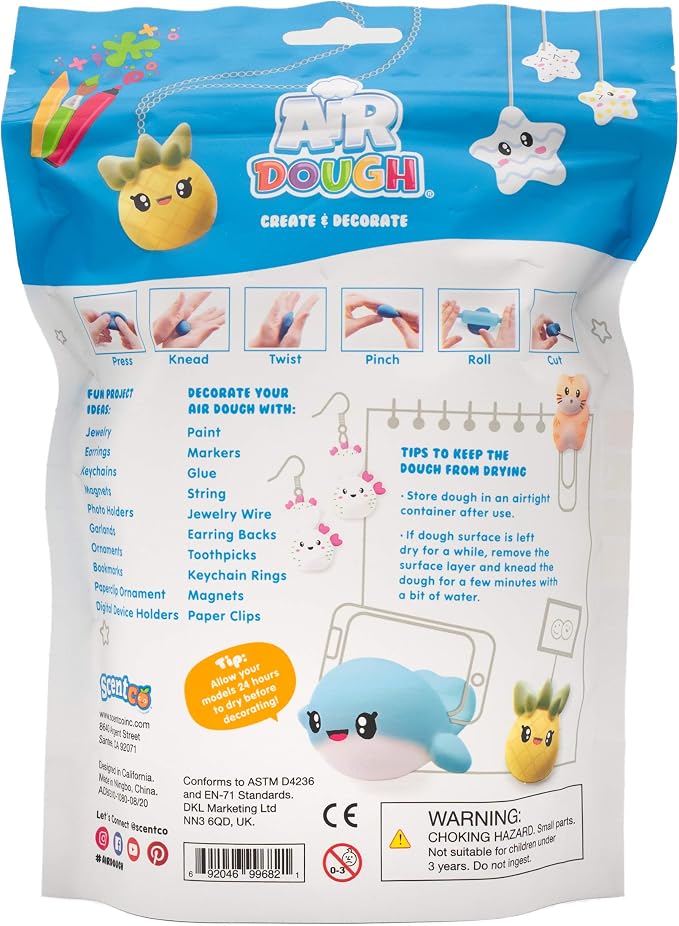 Air Dough - White, Air Dry, Ultra Light, Non-Toxic Modeling Clay in a Resealable Bag Including Tutorial Videos (Educational, Create & Decorate DIY, Kids Gifts, Arts & Crafts for Boys & Girls)