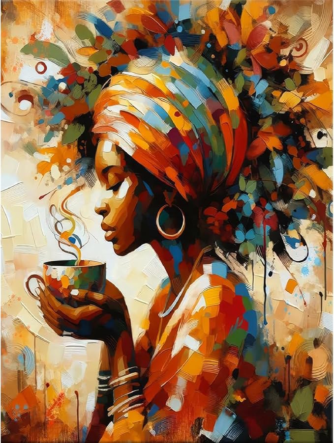 Paint by Numbers for Adults and Kids Beginner, African Black Woman Painting by Number Kits On Canvas, Number Artist Paint by Number Kit DIY Oil Painting Acrylic Paints, Home Wall Decor Gift 12X16inch