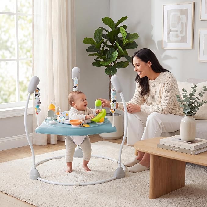 HONEY JOY Baby Bouncer Activity Center, Infant Jumper and Table w/ 360° Rotary Seat, 3 Adjustable Heights, Music, Sounds & Developmental Toys, Activity Center for Babies(Light Blue)