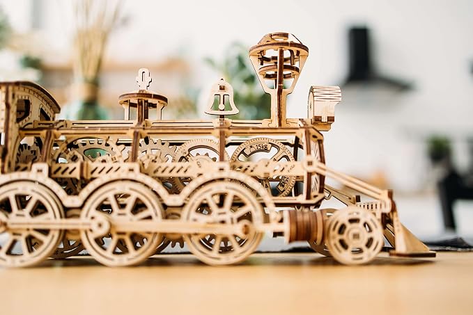 Wood Trick Wooden Toy Train Set with Railway - 34x7″ - Locomotive Train Toy Mechanical Model Kit - 3D Wooden Puzzles for Adults to Build - Engineering DIY Models for Adults to Build