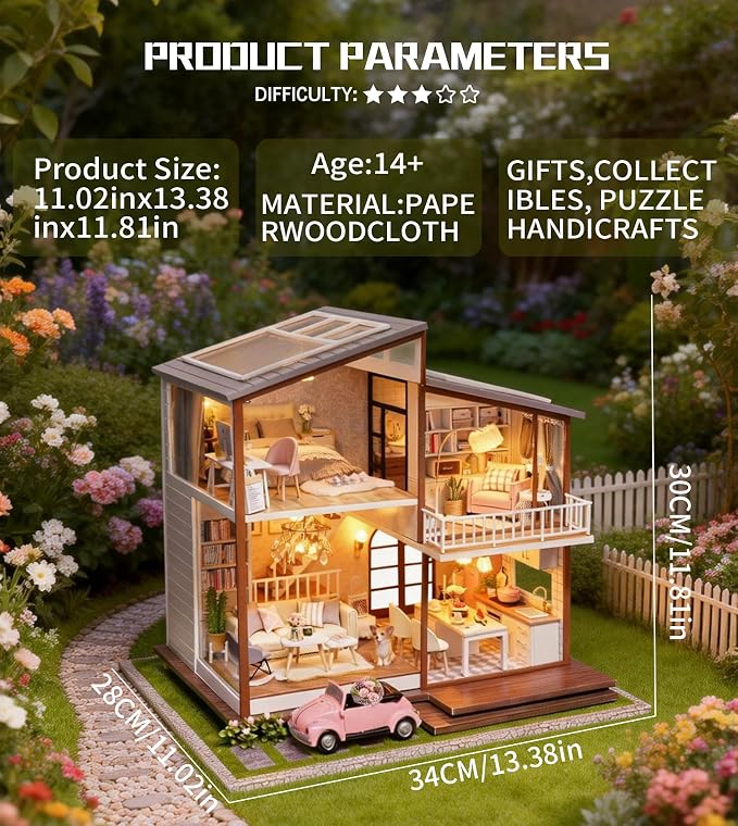 Spilay DIY Dollhouse Miniature with Wooden Furniture,DIY Dollhouse Kit Large Villa Model with LED Light & Music Box,1:24 Scale Creative Room Gift for Adult Teenager