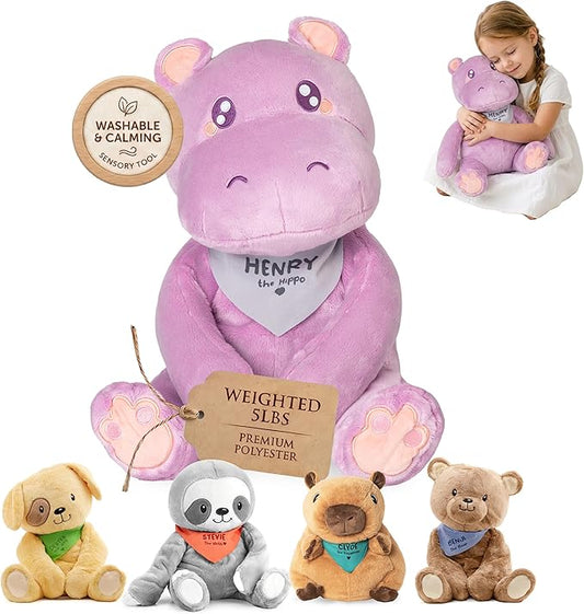 Lilly's Love Weighted Stuffed Animals for Adults & Kids — 5lb Calming Hippo Plush for Anxiety, ADHD & Sensory | Machine Washable Weighted Stuffed Animal w/Removable Insert | Henry The Hippo