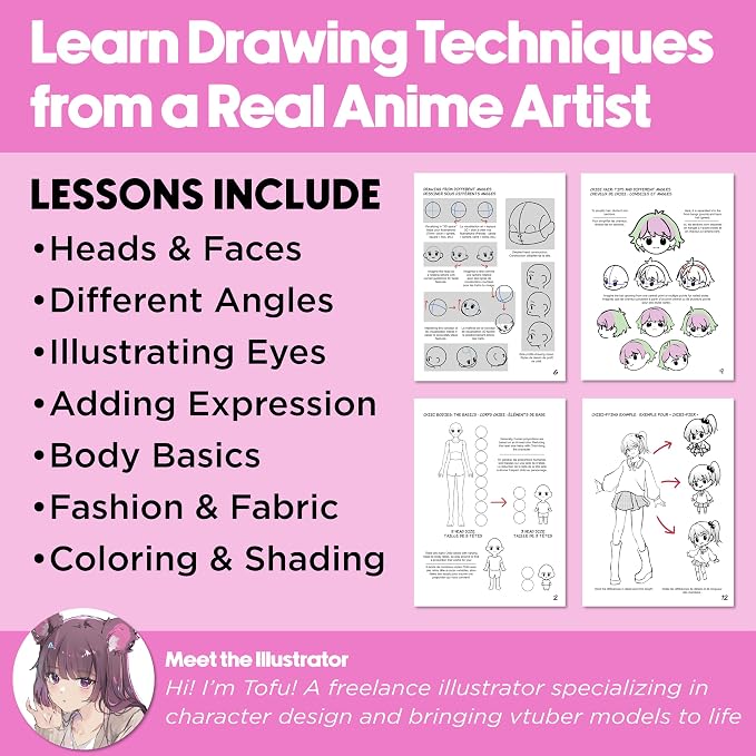 Faber-Castell Anime Drawing Kit: Chibi Edition | Step-by-Step Instruction Book with 20 Practice Pages, Color Pencil Set & Drawing Supplies for Kids, Back to School Supplies (1 Book)