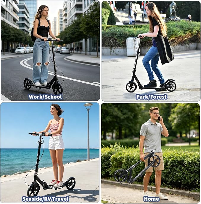 Scooters for Kids 8-12,Scooter for Teens Adults with 8-Inch Big Wheels Foldable Lightweight, 4 Adjustable Height Levels, 240 lbs Max Load Portable Scooter with Hand Brake