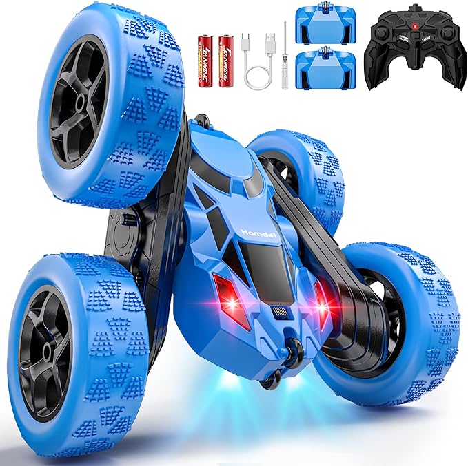 Hamdol Remote Control Stunt Car for Kids, 360° Spinning Double-Sided RC Toy with Headlights, 4WD USB-C Rechargeable Vehicle for Boys Ages 6–12, Educational STEM Toy