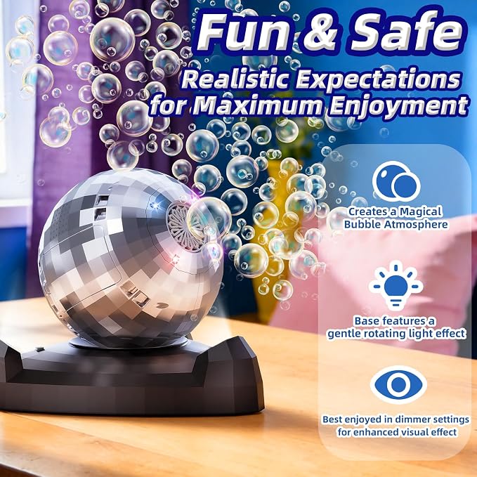 Bubble Machine for Kids & Toddlers 1-3, Automatic Disco Bubble Blower Maker with Bubble Toys, LED Lights & 360° Rotation, 10000+ Bubbles Per Min, Outdoor Game Toy for Easter Birthday Party
