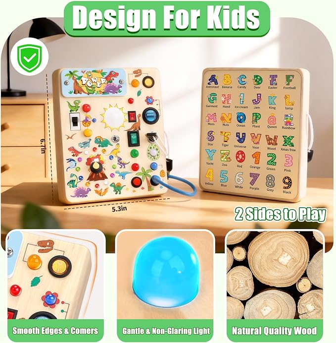Konijiwa Busy Board - Montessori Toys for 1-3 Years Old Boys & Girls | Sensory Toys for Kids with Autism | Toddlers Learning Activity for Early Development (Dinosaur Busy Board v2)