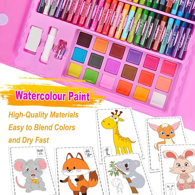 Art Supplies, 230 PCS+ Drawing Art Kit, Kids Art Set with Double Sided Trifold Easel, Colored Pencils, Crayons, Oil Pastels, Watercolor Pens, Coloring Book, Gifts for Girls Boys 4-12, Teens, Beginners