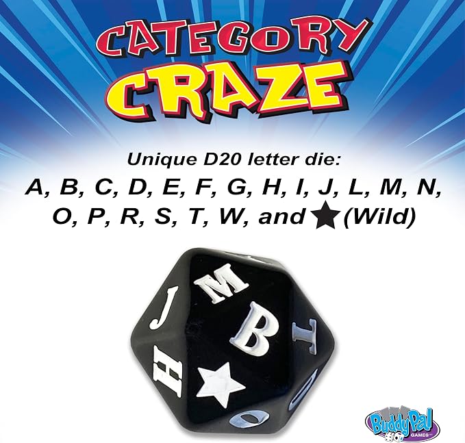 Category Craze - The Simple, Fast-paced, dice-Rolling, Category Card Game for Families or Parties! Ages 12 and up. 2 or More Players or Teams!