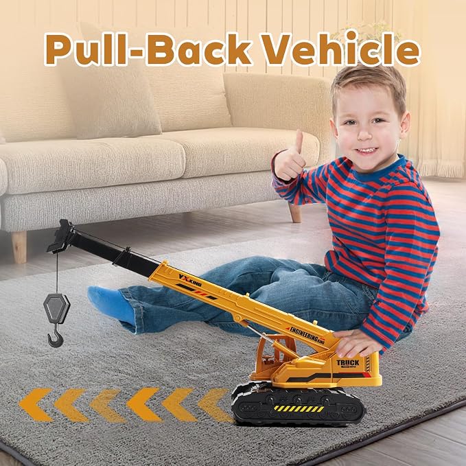 Metal ABS Crane Toy, Diecast Construction Vehicle with Movable Boom and Hook, Construction Toy Truck for Kids Boys Age 3+ Christmas Birthday Gift