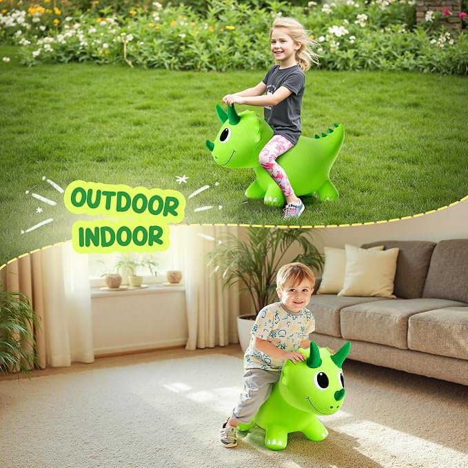 ZOOJOY Plush Bouncy Dinosaur Hopper for Toddlers Soft Covered Inflatable Ride-On Animal Horse Hopper, Dino Bouncy with Pump, Indoor Outdoor Ride On Toys for 18 Months 2 3 4 5 6 Years Boys Girls