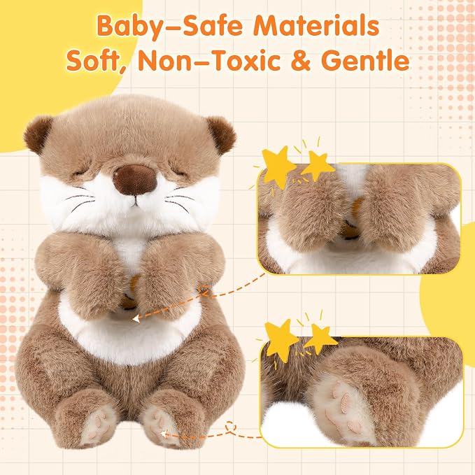LUKETURE Breathing Otter Plush Toy with Rhythmic Motion, Soft Night Light & White Noise, Calming Plush Companion for Relaxation, Cozy Sleep Aid Stuffed Animal for Home & Travel