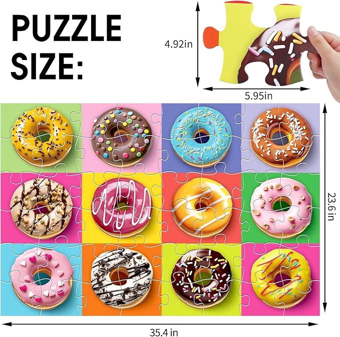 Jumbo Floor Puzzle for Kids,48 Piece Colorful Donuts Jigsaw Puzzles,Learning Educational Toys for Toddlers Ages 3-5,Children Gift for Boy Girl Ages 4-8