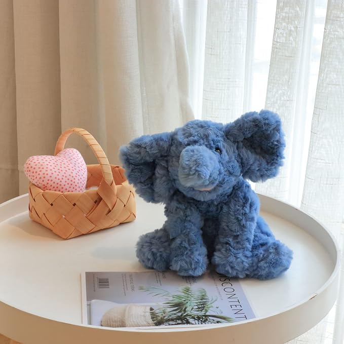 Hopearl Adorable Plush Calf Elephant Toy Floppy Elephish Ultra Soft Haggable Stuffed Animal Holiday Birthday Gift for Boys Girls Kids Toddlers, Blue, 9''