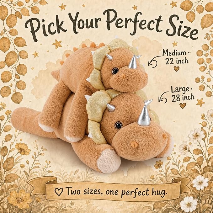 gnomantic Dinosaur Weighted Stuffed Animals, Plush Pillow for Kids | 22 Inch, 4.5lbs