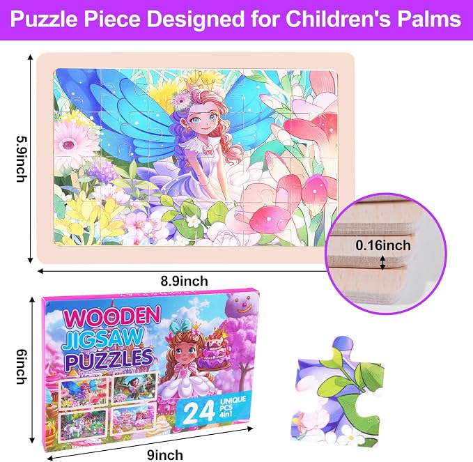 Wooden Puzzles for Kids Ages 3-5, 4 Packs Montessori Toddler Jigsaw Puzzles, Preschool Educational Toys for Children Ages 4-8, Puzzle Boards Toys for 3 4 5 6 7 8 9 Boys Girls (Animal B)
