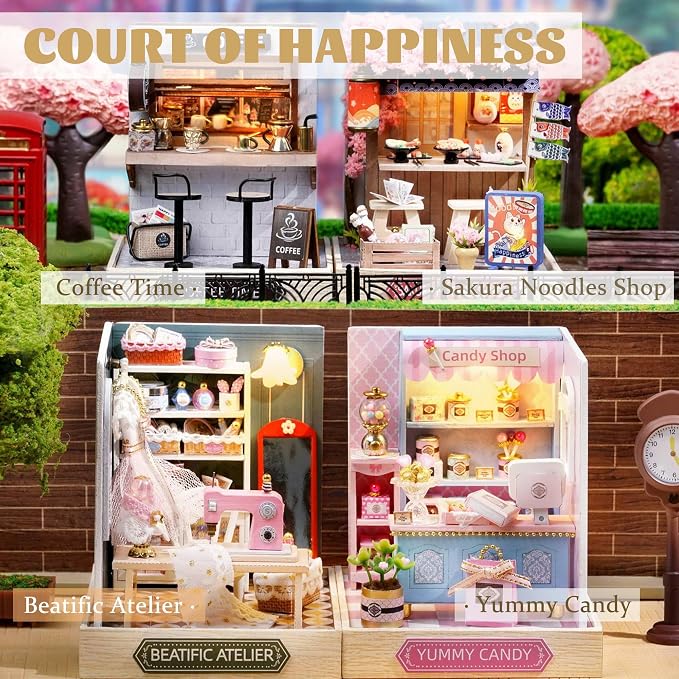 Kisoy Dollhouse Miniature with Furniture Kit, DIY 3D Wooden DIY House Kit with Dust Cover,Handmade Tiny House Toys for Teens Adults Gift (Beatific Atelier)