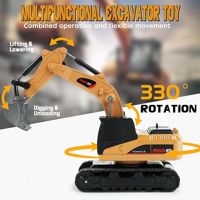 BRRRRT 1/64 Full Proportion Remote Control Excavator,Remote Control Construction Vehicles with Metal Shovel,Type-C Direct Charging RC Excavator,Birthday Gifts for Boys and Girls Age 3+