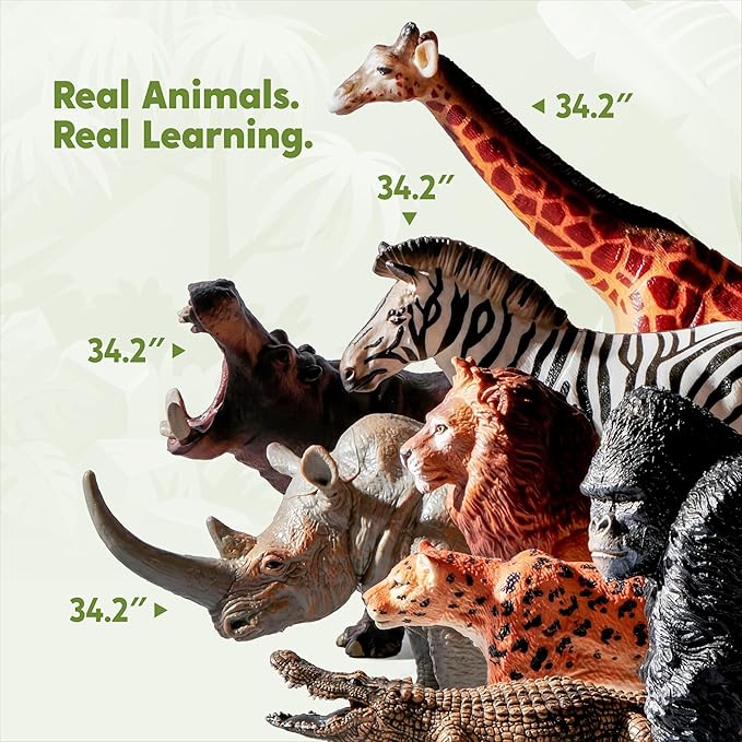 JOYIN Wild Animal Toys for Kids 3-5, 17 PCS Toy Animals Figurines with Activity Play Mat & Storage Cage & Educational Book, Safari Animals Figures for Toddler, for Boys and Girls