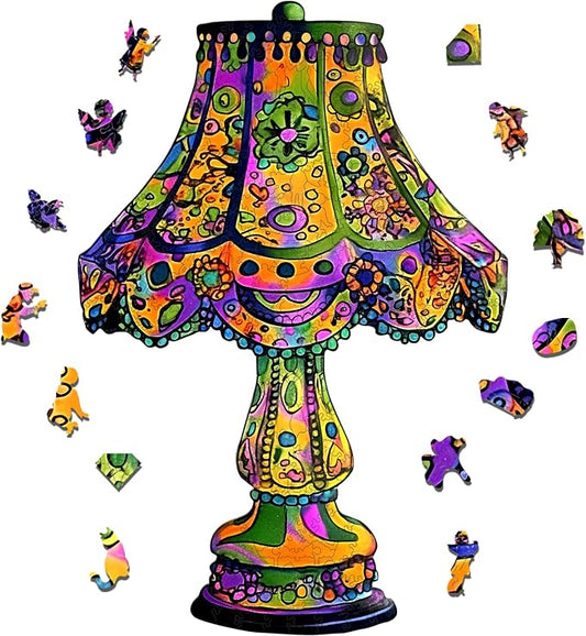 Mys Aurora Puzzles for Adults 500 Pieces, Colorful Desk Lamp Jigsaw Puzzles, Unique Shape Vintage Wooden Puzzles for Adults and Kids, Fun Challenge Family Puzzle Game, 18.1 x 26.6 Inches