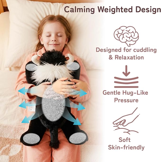 Niuniu Daddy 20" | 3.3 Pound HighIand Cow Weighted Plush Animals, Large Highland Cow Pillowfort Stuffed Lap Animal Toys for Kids Adults, Big Plushy Body Pillow for Gifts Birthday Christmas Holiday
