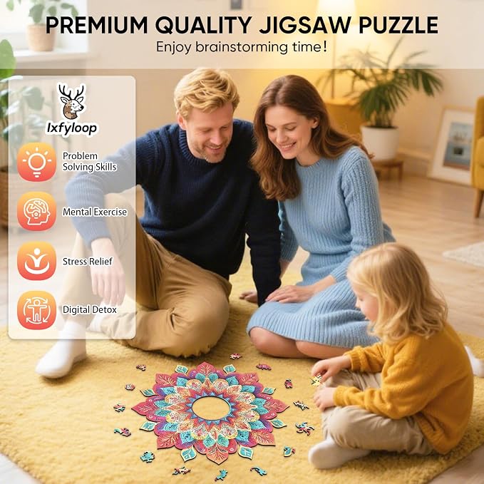 Ixfyloop Wooden Puzzles for Adults Wooden Puzzles, Mandala Wood Puzzles Adult Wooden Jigsaw Puzzles for Adults Birthday Gift Mandala Game, 500 Pieces, 17.6x17.7in